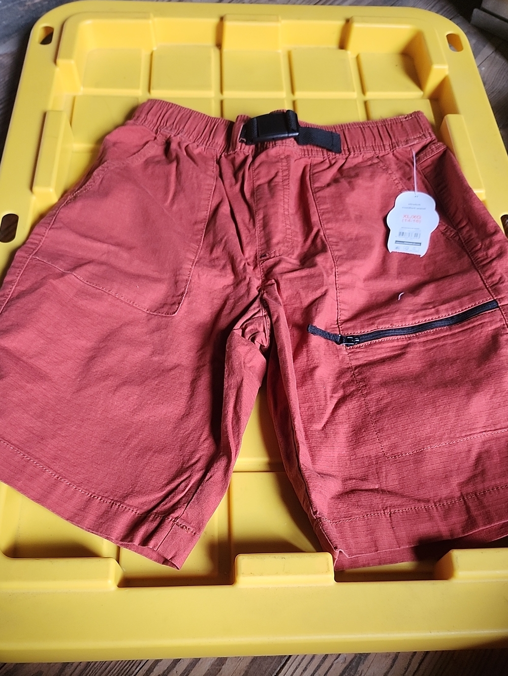 Boy's Casual Drawstring Cargo Shorts - Rust Red